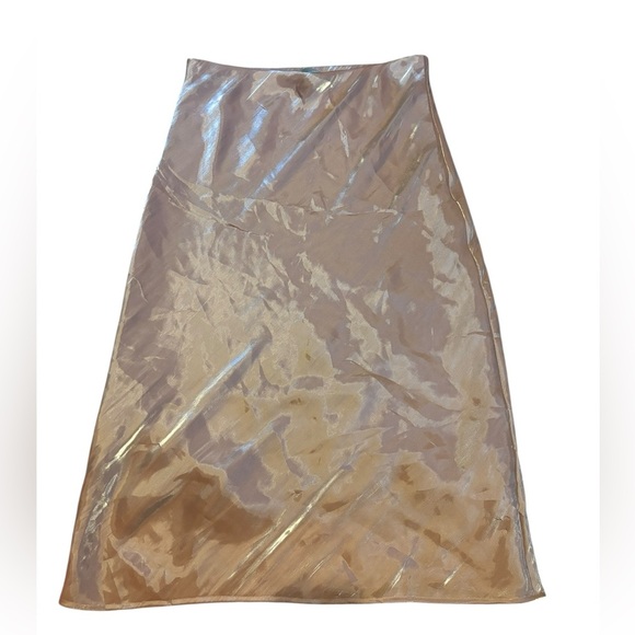 NWT By Anthropologie Mauve Pink Midi Slip Skirt Metallic Shimmer Size Large - Picture 2 of 5